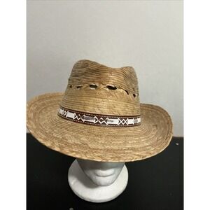 Gonzalez Made In Mexico Men's Medium Beige Trim Woven Straw Fedora Hat
